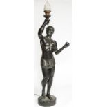 A LARGE BRONZE FIGURE OF A NUBIAN MAN, with a beard, holding a ball in his left hand,