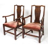 A PAIR OF UNUSUAL 18TH CENTURY PROVINCIAL DINING ROOM OPEN ARMCHAIRS,