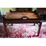 A 19TH CENTURY MAHOGANY BUTLERS TRAY, with saw cut handles and full gallery,