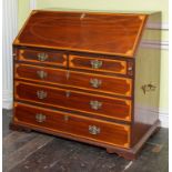 A FINE GEORGIAN PERIOD INLAID AND SATIN WOOD BANDED SLOPE FRONT BUREAU,