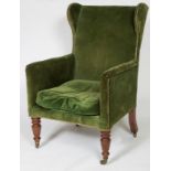 A LARGE WILLIAM IV PERIOD MAHOGANY WING BACK LIBRARY ARMCHAIR, probably Irish,