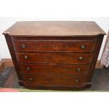 AN EARLY VICTORIAN MAHOGANY BOW FRONTED CHEST, with four long drawers,