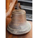 A HEAVY CAST BRONZE BELL, inscribed R.S.N., Co. Ltd., S.S. Goorkha 1897, approx 11.5" (29cm)h.