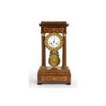 A FINE 19TH CENTURY FRENCH ROSEWOOD AND MARQUETRY INLAID PORTICO CLOCK, by Japy Freres,