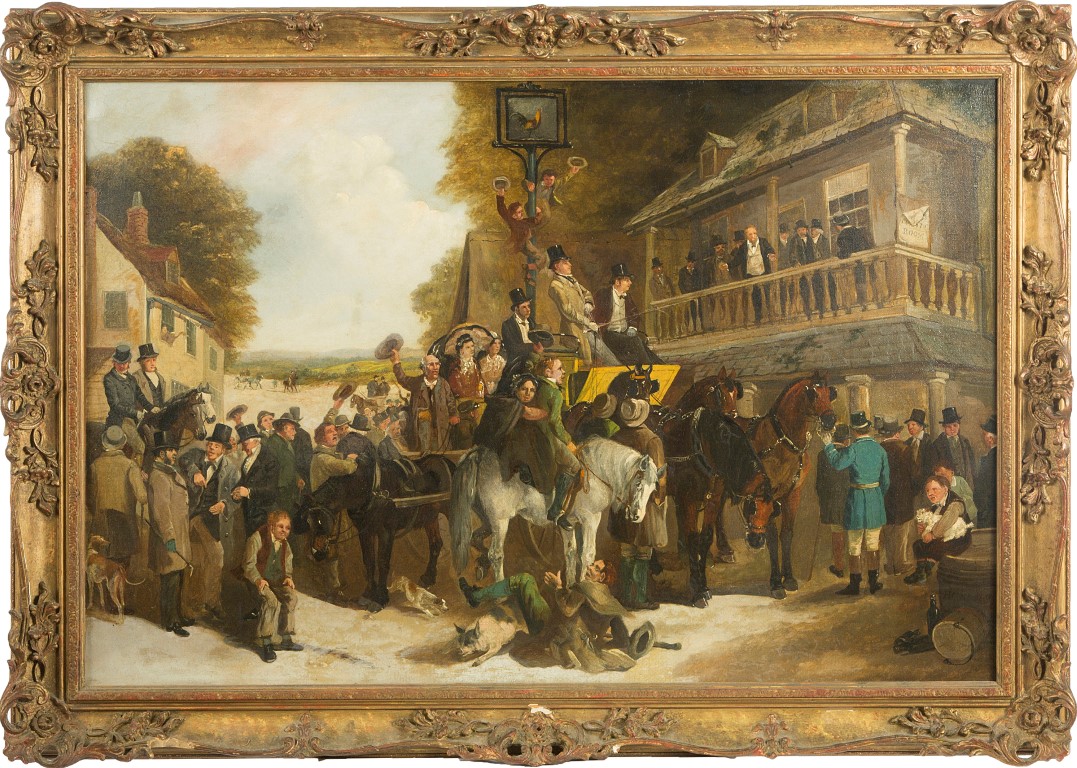 HENRY CHARLES WOOLLETT (ACT. 1851-1898), The New Mayors Speech, depicting a crowded town square, O.