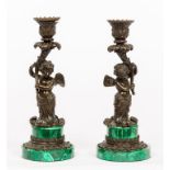 A PAIR OF 19TH CENTURY FRENCH BRONZE CANDLESTICKS,