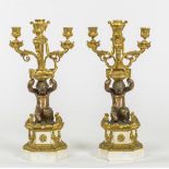 A FINE PAIR OF BRONZE ORMOLU AND WHITE MARBLE CANDELABRA,