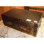 A RECTANGULAR CHINESE BLACK LACQUERED AND PARCEL GILT BOX, 20th century, 17.5 " (45cm).