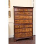 AN 18TH CENTURY WALNUT CHEST-ON-CHEST, with feather banding,