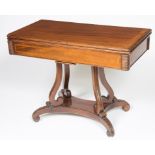 A 19TH CENTURY BRASS INLAID AND ROSEWOOD BANDED FOLD OVER TEA TABLE,