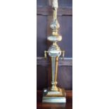 A 20TH CENTURY HEAVY BRASS TABLE LAMP, modelled as a flambé urn,