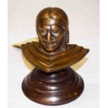 A BRONZE BUST, Native North American Indian Elder, head only, on triple stepped arrow head base,