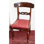 A SET OF FOUR WILLIAM IV PERIOD MAHOGANY BAR BACK DINING CHAIRS,