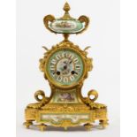 A 19TH CENTURY FRENCH GILT BRASS AND PORCELAIN MANTEL CLOCK,