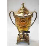 A LARGE LATE 19TH CENTURY OR EARLY 20TH CENTURY SILVER PLATED TEA URN,