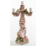 A LARGE GERMAN PORCELAIN CANDELABRUM, profusely encrusted with flowers,