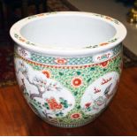 A LARGE CHINESE FAMILLE VERTE FISH BOWL OR JARDINIERE,