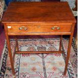 A GEORGE III PERIOD RECTANGULAR MAHOGANY SIDE TABLE, the moulded top above a frieze drawer,