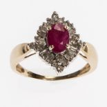 A RUBY AND DIAMOND CLUSTER RING,