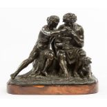 LATE 19TH CENTURY OR EARLY 20TH CENTURY BRONZE GROUP, with two Bacchian and a cougar,