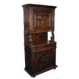 A CARVED 17TH CENTURY STYLE WALNUT AND OAK COURT CUPBOARD,