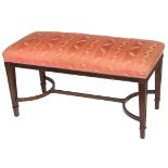 A 20TH CENTURY RECTANGULAR MAHOGANY WINDOW STOOL, in the Adams style, with upholstered seat,