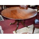 AN ATTRACTIVE CIRCULAR MAHOGANY BREAKFAST TABLE, with 48" (122cm) moulded top,