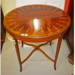 AN EDWARDIAN INLAID MAHOGANY CENTRE TABLE, the top in nicely figured flame mahogany,