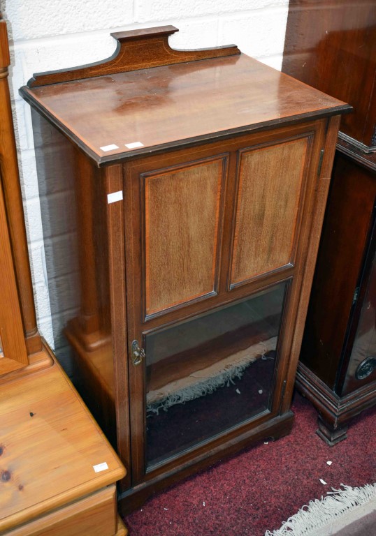 AN EDWARDIAN INLAID AND SATINWOOD BANDED MUSIC CABINET,