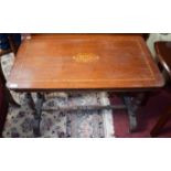 A RECTANGULAR VICTORIAN WALNUT MARQUETRY AND PARQUETRY INLAID SIDE OR CENTRE TABLE,