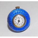 A RARE EARLY 20TH CENTURY ROLEX SILVER AND COBALT BLUE ENAMEL BALL PENDANT WATCH,