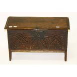 A MINIATURE PLANK-TOP COFFER CHEST, probably 18th century,