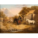 SAMUEL BATEMAN (19TH CENTURY BRITISH), Feeding Time in the Farmyard, oil on canvas, 16.