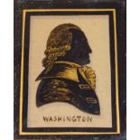 A MINIATURE SILHOUETTE, PROFILE PORTRAIT, George Washington, reverse on glass, in maple frame,