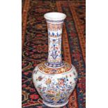 A FAIENCE GLAZED POTTERY BOTTLE VASE, with tall flared neck,