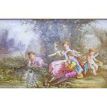 J. BIGOT, a 19th century French porcelain plaque, depicting figures and cherub by a river, 11.