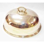 A LARGE 19TH CENTURY SILVER PLATED OVAL TURKEY DISH COVER, with bead edge and handle, 29.5" (50cm)w.