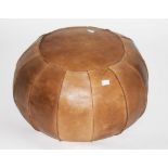 A PUMPKIN SHAPED LEATHER COVERED STOOL, 24" (61cm).