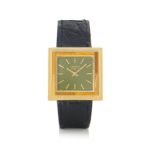 LONGINES ANNI '70. C. square-shaped, 18K yellow gold and eye of the tiger. D. green with applied