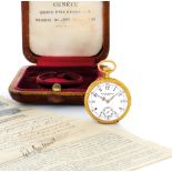 PATEK PHILIPPE GENEVE DEL 1908/1910 CA. C. openface, 18K yellow gold with engraved profiles. D.