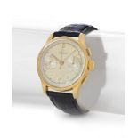 ULYSSE NARDIN CRONOGRAFO ANNI '50. C. 18K yellow gold with rectangular buttons. D. silvered with