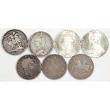 SILVER COINS.  UNITED KINGDOM, 1820, 1821, 1889, 1891 AND 1935 AND TWO MARIA THERESA THALERS