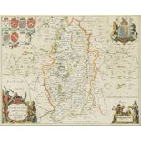 JOAN BLAEU NOTTINGHAMSHIRE  double page engraved map with margins, hand coloured, 38 x 48.5cm and