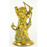 A VICTORIAN BRASS PUTTO AND SNAKE DOOR PORTER