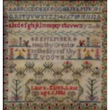 A VICTORIAN WOOLWORK SAMPLER BY LAURA AND ELLEN LAW AGED 6 1886 AND ANOTHER BY ELIZABETH WHITING