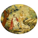 A REGENCY SILK PICTURE OF THE FINDING OF MOSES, WORKED IN BRIGHTLY COLOURED SILK IN A VARIETY OF