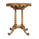 AN UNUSUAL VICTORIAN WALNUT OYSTER STAND, C1870 the circular top to the shallow conical well with