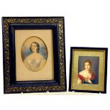 ENGLISH SCHOOL - PORTRAIT MINIATURE OF A LADY, WATERCOLOUR, OVAL AND A FRENCH DECORATIVE PORTRAIT