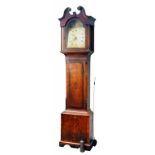 A VICTORIAN OAK AND INLAID THIRTY HOUR LONGCASE CLOCK WITH PAINTED DIAL