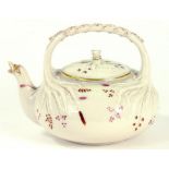 A BELLEEK GRASS KETTLE AND COVER, 15CM H, FIRST PERIOD BLACK PRINTED MARK, 1863-90